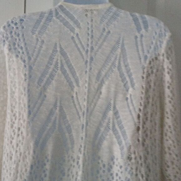 Kim Rogers white crochet  open front cardigan  Sz 1X - Picture 7 of 8